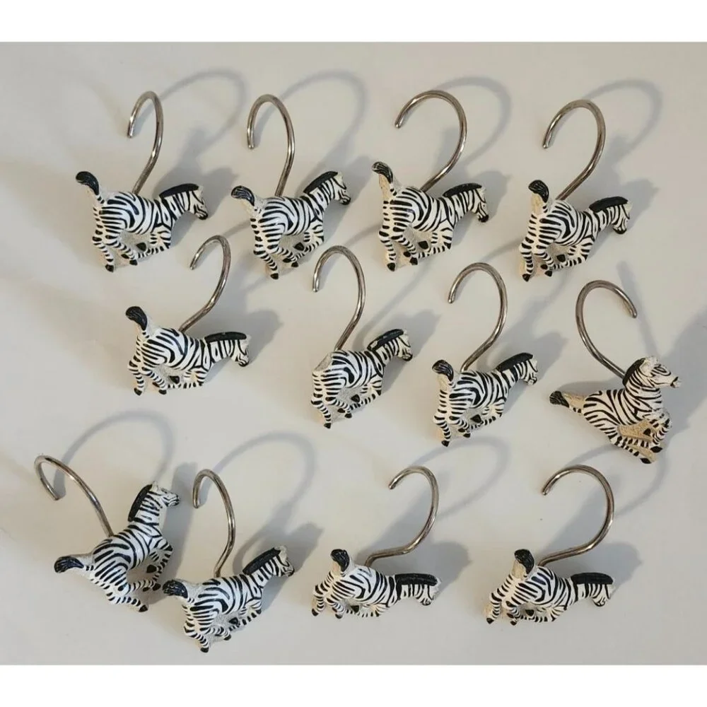 Shower Curtain 12 Zebra Hooks Decorative Safari